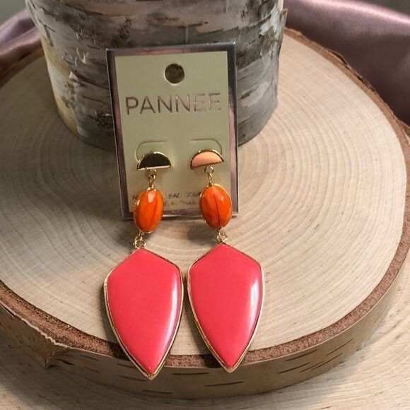 New Pannee coral and orange post earrings - Picture 2 of 3